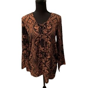 Meghan Los Angeles Print Lace Up Blouse Boho